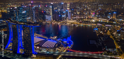 Aerial view Singapore city skyline, Most beautiful Sigapore skyscraper and skyline architecture in Asia, Singapore. photo