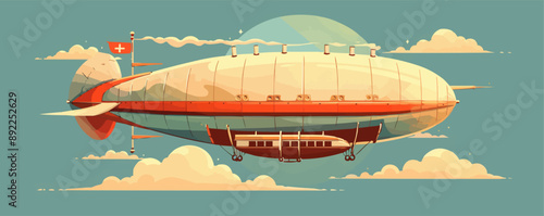 Steampunk airship in flight Vector flat minimalistic isolated illustration