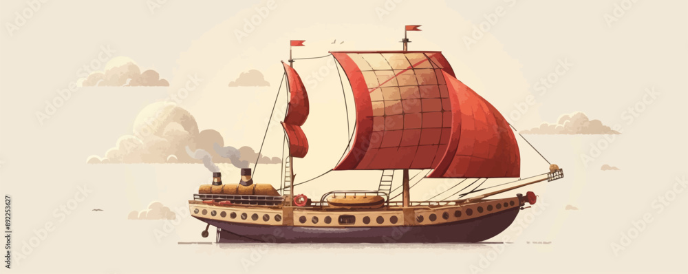 Naklejka premium Steampunk airship in flight Vector flat minimalistic isolated illustration