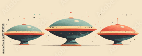 Toy UFOs on a white background. Vector flat minimalistic isolated illustration.