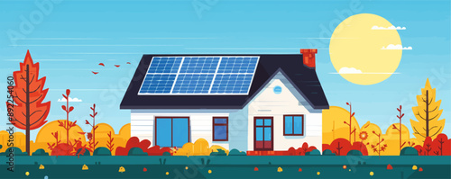 Solar panel array on a rooftop. Vector flat minimalistic isolated illustration.