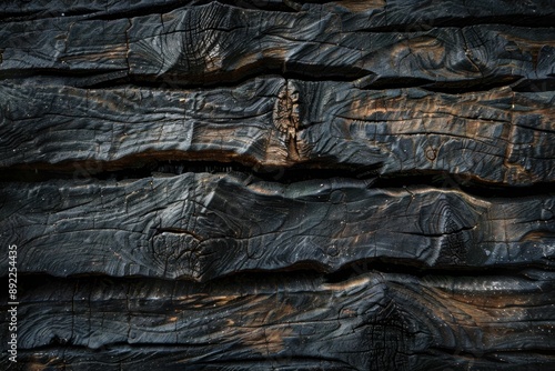 Old black charcoal wood textured background photo