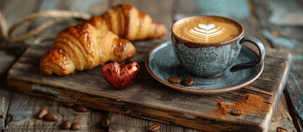 Obraz premium Coffee, Croissants, and a Heart of Chocolate: A Cozy Morning Treat