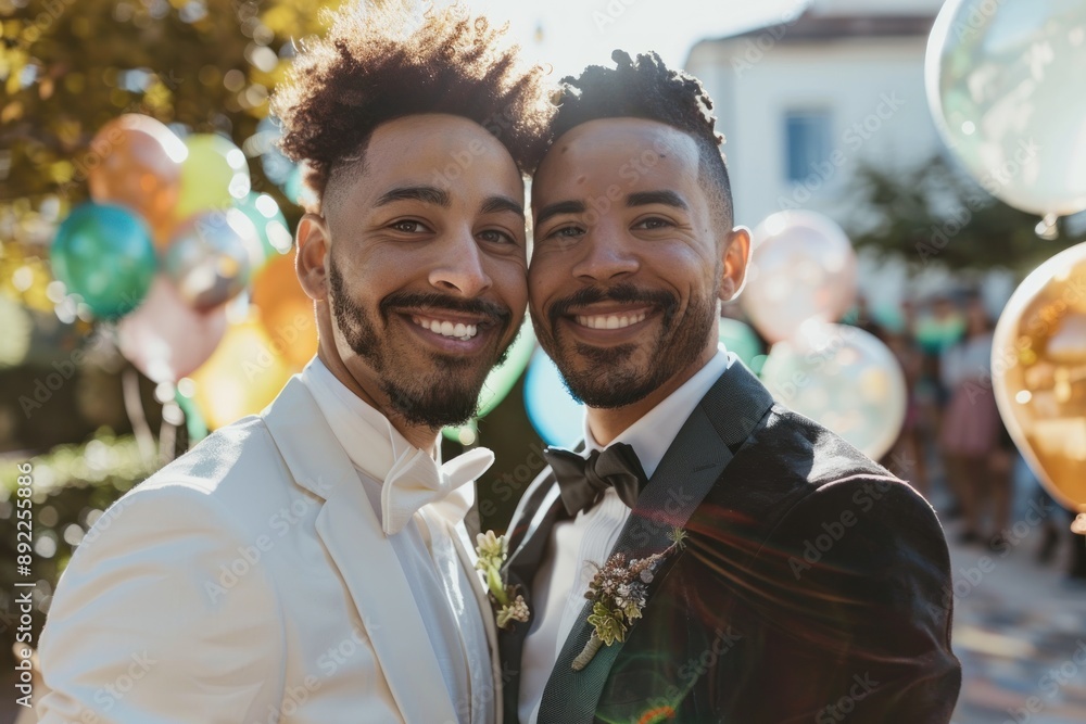 Homosexual men couple celebrating their own wedding - lbgt couple after wedding ceremony Homosexual men couple celebrating their own wedding - lbgt couple after wedding ceremony