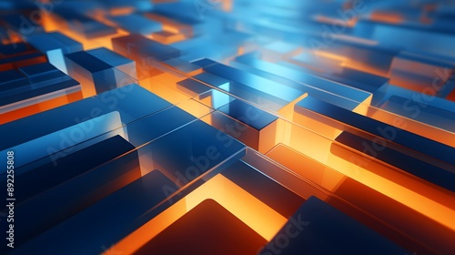 3d rendering of blue and orange abstract geometric background. Scene for advertising, technology, showcase, banner, game, sport, cosmetic, business, metaverse. Sci-Fi Illustration. Product display
