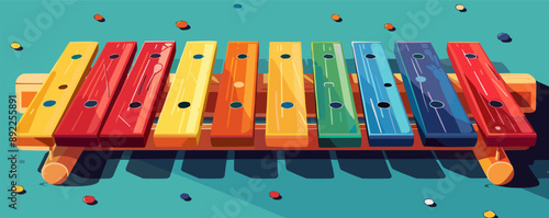 Xylophone keys resonating with melodic tones. Vector flat minimalistic isolated illustration.