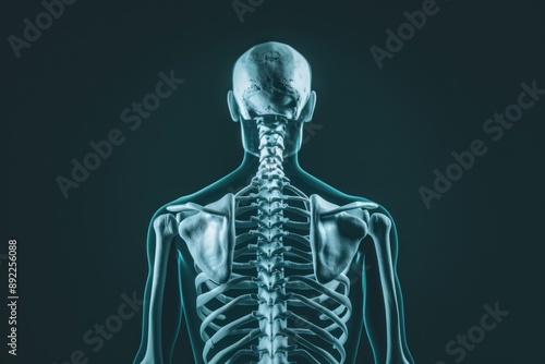 Human skeleton with view on the spine bones XRay Isolated on white background © Anna
