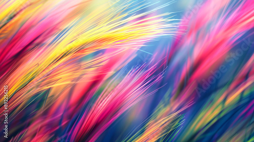 Abstract Close-Up of Colorful Grass Blades with Vibrant Red, Yellow, and Orange Hues