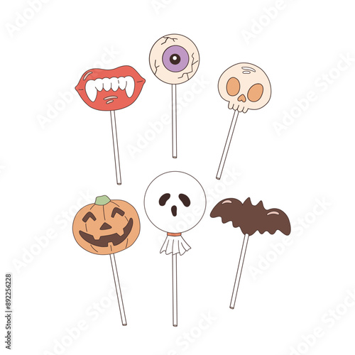 Spooky lollipop vector clip-art set isolated on white. Halloween candy illustration 