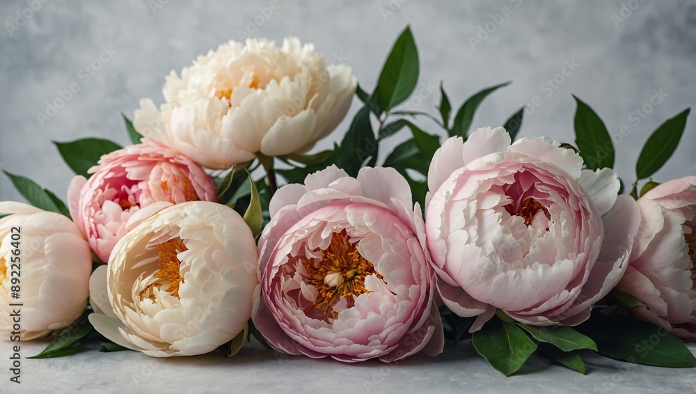Pastel peony and rose bouquet border for wedding or Valentine's Day card design Pastel peony and rose bouquet border for wedding or Valentine's Day card design