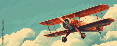 Vintage biplane flying in the sky Vector flat minimalistic isolated illustration
