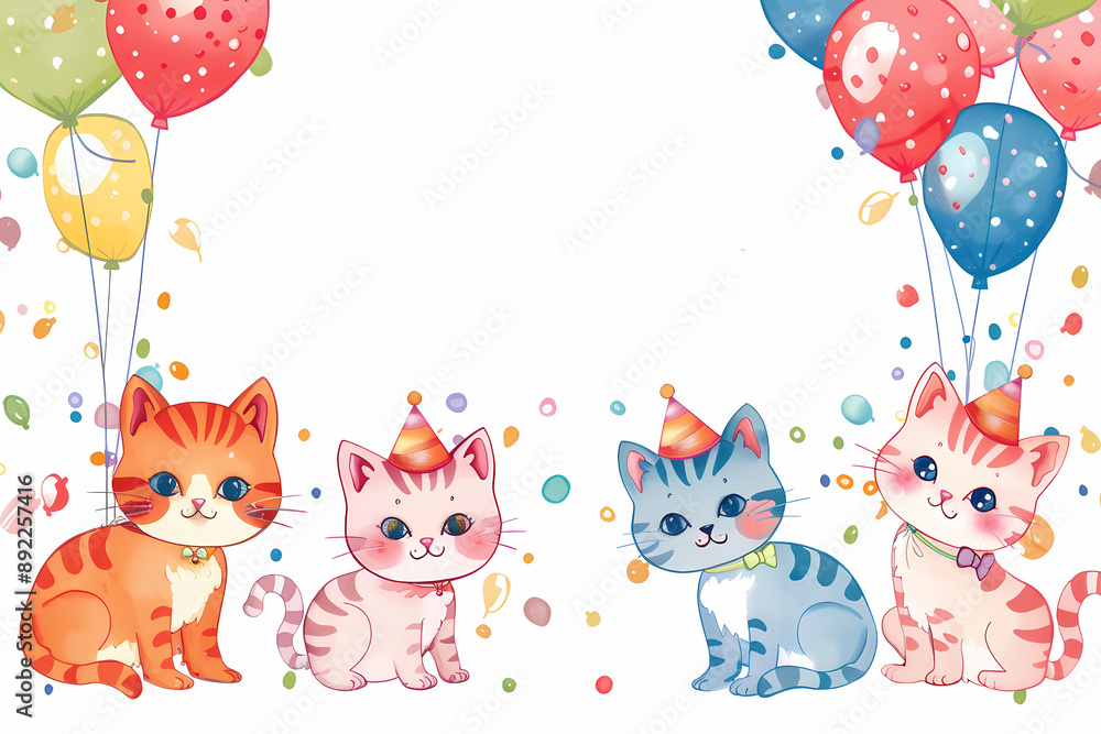 Naklejka premium Birthday card with cute Cats, generated ai