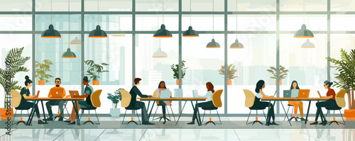 Modern coworking space with collaborative workstations Vector flat minimalistic isolated illustration