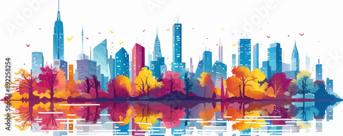 Vibrant city skyline with modern skyscrapers Vector flat minimalistic isolated illustration