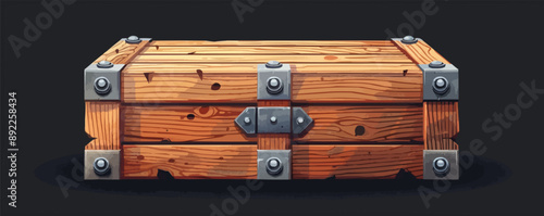 Classic wooden crate with metal hardware and slats Vector flat minimalistic isolated illustration