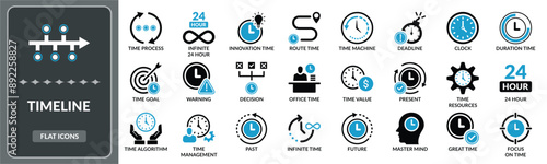 Time line icon set. Set of Time resources, time, deadline, time algorithm flat icons EPS10- Stock Vector