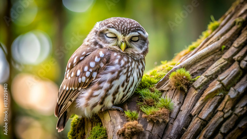 a small kautz sleep on tree trunk