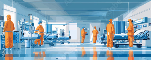 Medical staff at the intensive care unit in a hospital. Vector flat minimalistic isolated illustration.