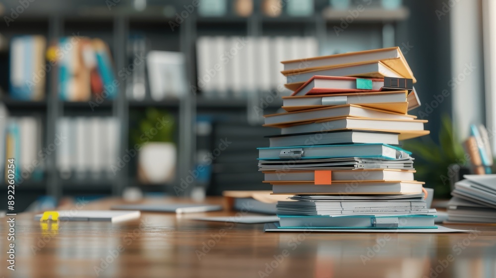 Organizational Chaos: Side View of Paperwork Pile with Digital Binary Overlay in Analogous Color Scheme for Efficient Workload Management Visualization Organizational Chaos: Side View of Paperwork Pile with Digital Binary Overlay in Analogous Color Scheme for Efficient Workload Management Visualization
