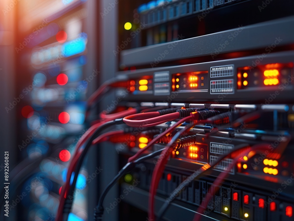 Enhancing Network Security: Cybersecurity Measures in a Vibrant Server Room with Composite Firewall Equipment Backdrop Enhancing Network Security: Cybersecurity Measures in a Vibrant Server Room with Composite Firewall Equipment Backdrop