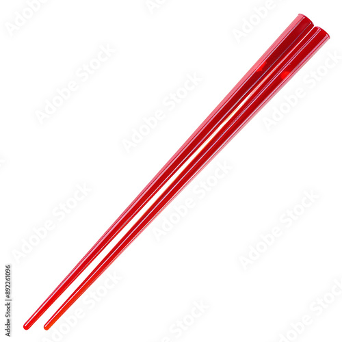 Red Plastic Chopsticks Isolated Without Background for Transparency.