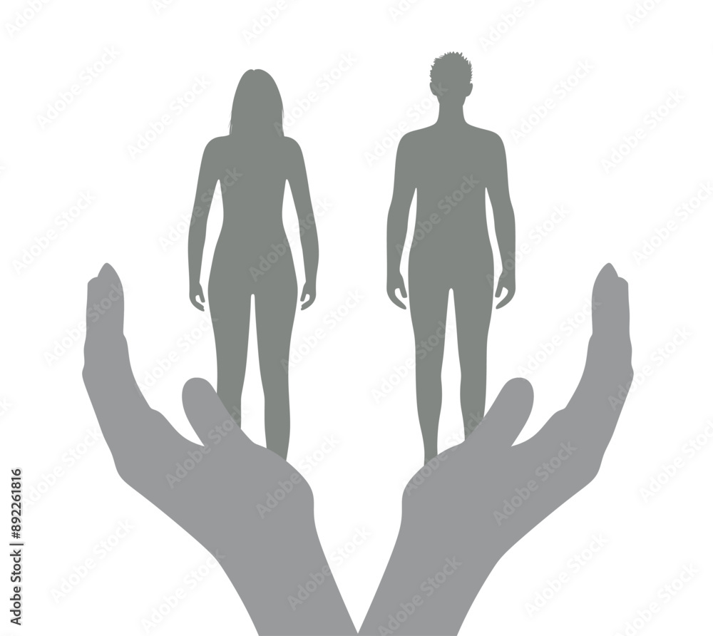 Hand hold man and woman silhouette. vector Hand hold man and woman silhouette. vector