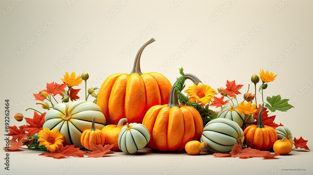 Vibrant Autumn Harvest with Colorful Pumpkins and Fall Flowers - Perfect for Seasonal Decor and Thanksgiving Celebrations Vibrant Autumn Harvest with Colorful Pumpkins and Fall Flowers - Perfect for Seasonal Decor and Thanksgiving Celebrations