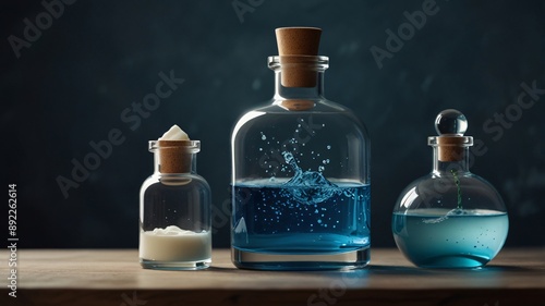 bottle and glass, AI Generated.