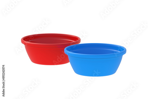 Two plastic basins isolated on white background. 3d render