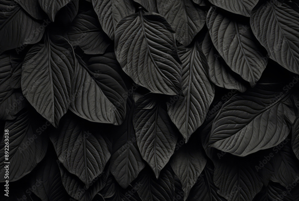 A leaf pattern forms a black wall background for a desktop, its lush scenery, mysterious backdrops, felinecore, and naturalist aesthetic apparent. A leaf pattern forms a black wall background for a desktop, its lush scenery, mysterious backdrops, felinecore, and naturalist aesthetic apparent.
