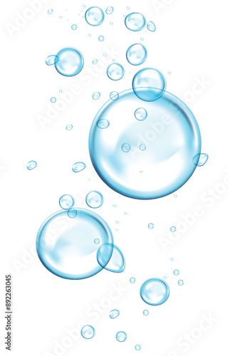 Realistic bubbles in water on a white background