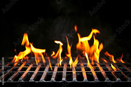 Hot grill grate with flames.