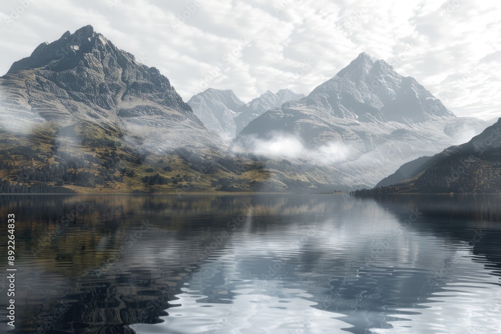 Fototapeta premium A serene mountain lake with mountains visible in the background