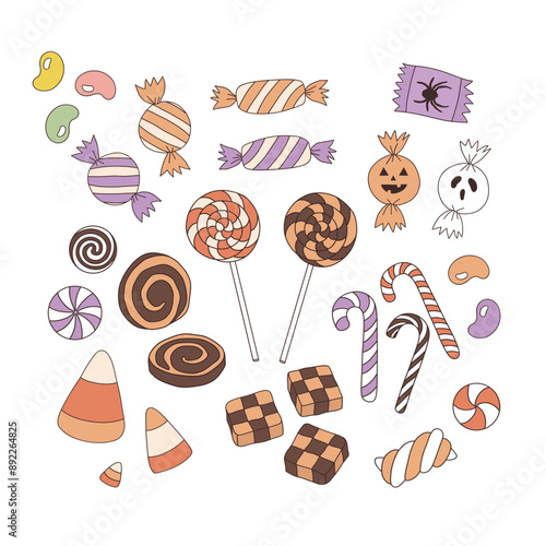 Halloween candy vector clip-art set isolated on white. Trick or treat illustration 