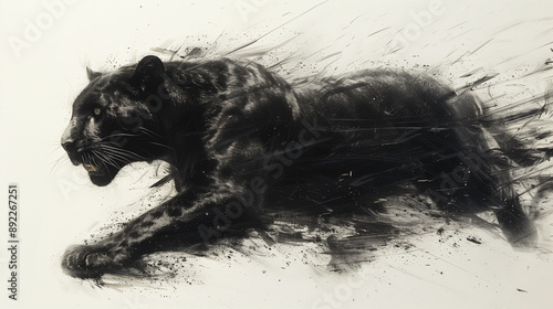 Abstract ink illustration of a panther black and white background
