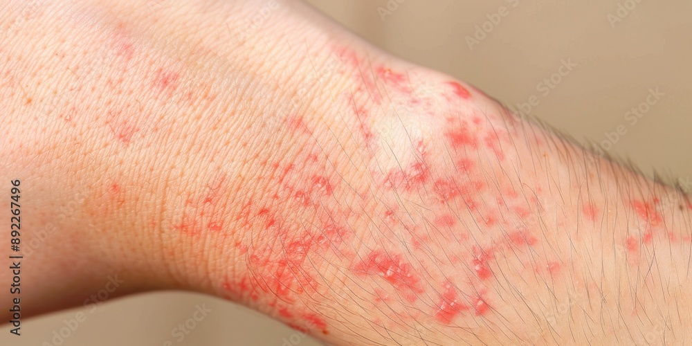 Fototapeta premium Abstract Visualization of Highly Contagious Bacterial Skin Infection: Pustules and Erythema in Vivid Detail. AI-Generated 4K Illustration Depicting Dermatological Condition with Red, Tender Rash for M