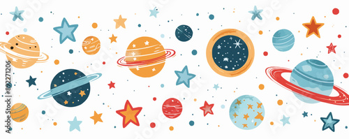 Toy galaxies on a plain white background. Vector flat isolated illustration.
