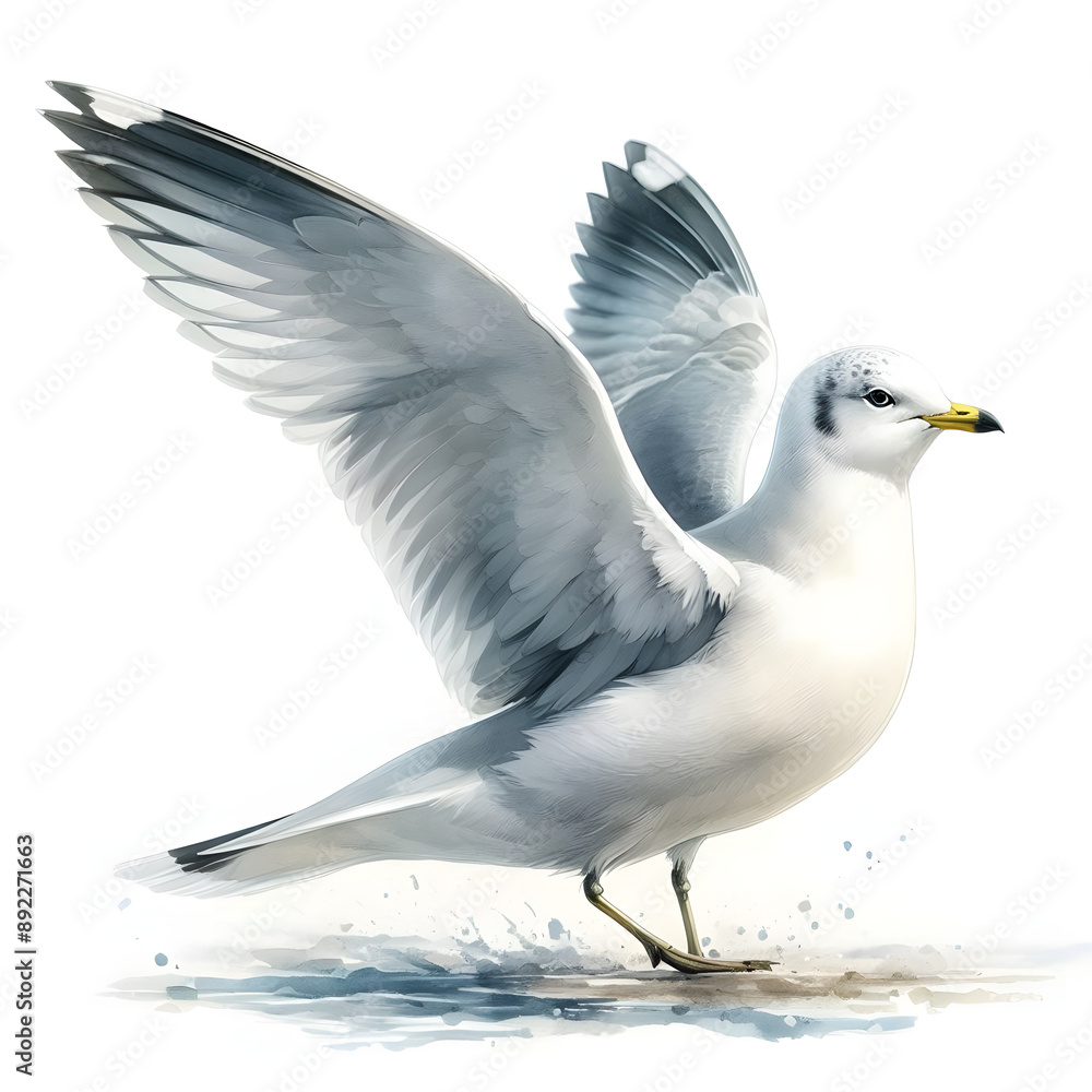 Obraz premium 흰 배경, 갈매기, 수채화 (white background, seagull, water colour)