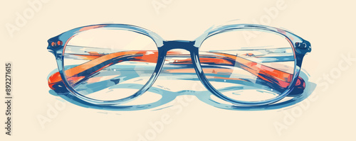 A pair of well-worn eyeglasses, their frames slightly askew, resting on a plain white surface. Vector flat minimalistic isolated illustration.