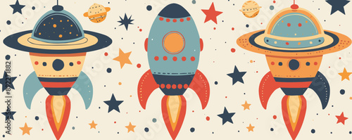 Toy UFOs on a white background. Vector flat minimalistic isolated illustration