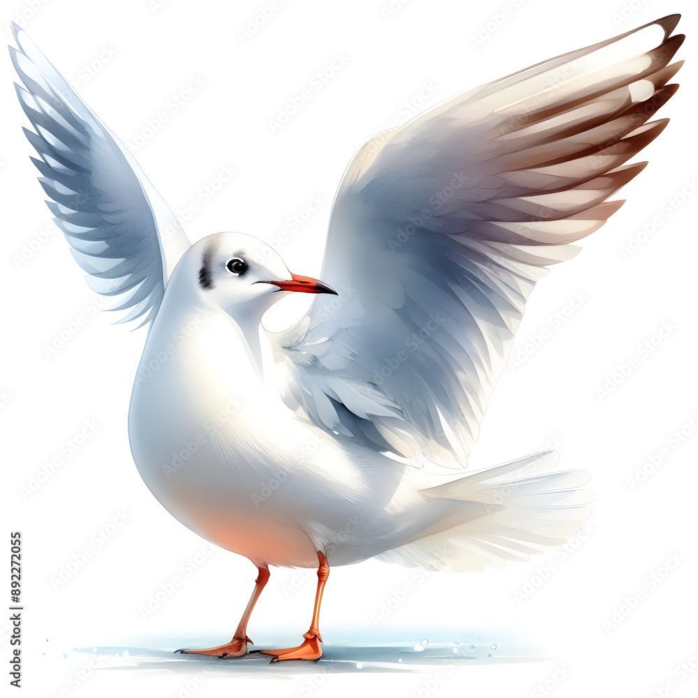 Obraz premium 흰 배경, 갈매기, 수채화 (white background, seagull, water colour)