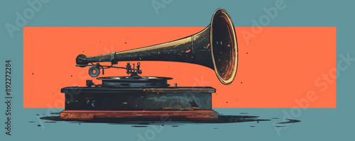 Antique gramophone horn speaker Vector flat minimalistic isolated illustration