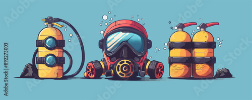 Vintage scuba diving gear with mask and oxygen tank Vector flat minimalistic isolated illustration