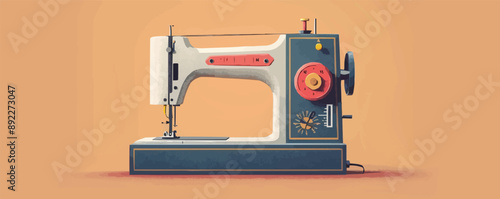 Vintage sewing machine with pedal, needle, and thread Vector flat minimalistic isolated illustration