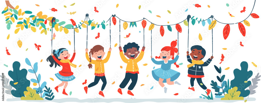 Fototapeta premium Youthful joy captured in the laughter of children at play. Vector flat minimalistic isolated illustration.