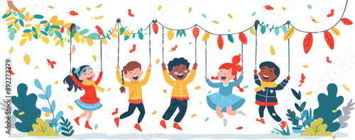 Youthful joy captured in the laughter of children at play. Vector flat minimalistic isolated illustration.