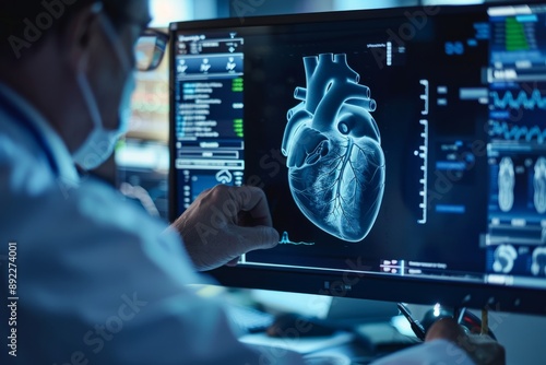 Magnetic resonance imaging of the heart analyzed by a doctor, medical diagnostic technology 