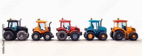 Toy tractors on a white background. Vector flat minimalistic isolated illustration