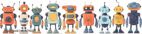 Toy robots on a white background. Vector flat minimalistic isolated illustration