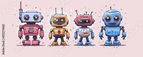 Toy robots on a white background. Vector flat minimalistic isolated illustration.